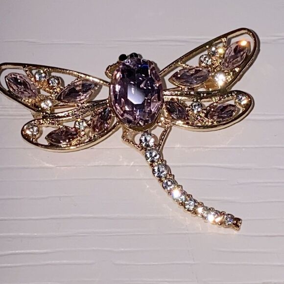 Mint Dragonfly Brooch with Pink and Gold Accents - Picture 4 of 6